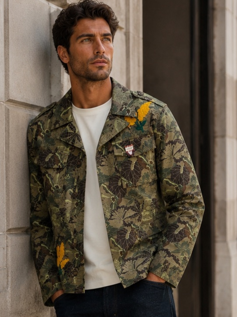 NWT Scotch & Soda Organic Cotton Field Jacket in Army Floral Print Sz XL